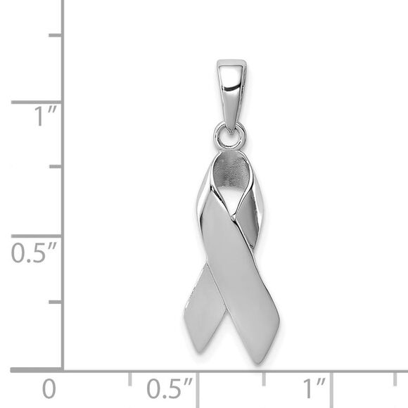 Sterling Silver Polished Cancer Awareness Ribbon Pendant - Picture 4 of 6